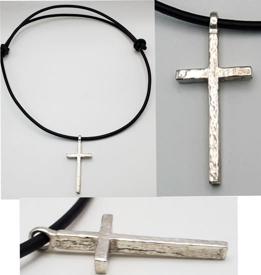 Picture of Hammered Cross with Black Leather Cord